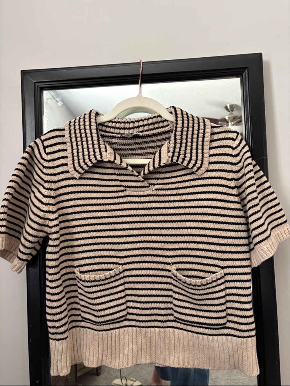 The Greii Striped Knit Polo Sweater - Black & Cream